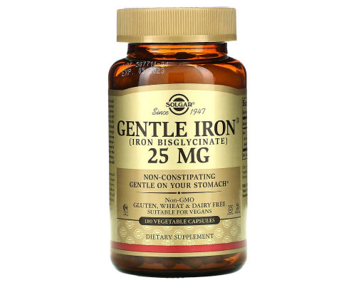 Железо, Gentle Iron, Solgar, 25 мг, 180 вегетарианских капсул