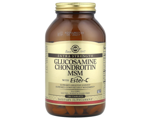 Глюкозамин, хондроитин, метилсульфонилметан с Эстер-C, Glucosamine Chondroitin MSM With Ester-C Solgar, 180 таблеток