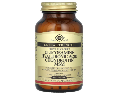 Глюкозамин, гиалуроновая кислота, хондроитин, МСМ, Glucosamine Hyaluronic Acid Chondroitin MSM, Solgar, 60 таблеток