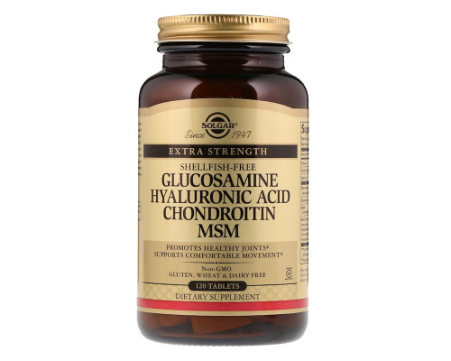 Глюкозамин, гиалуроновая, хондроитин, МСМ, Glucosamine Hyaluronic Acid Chondroitin MSM, Solgar, 120 таблеток