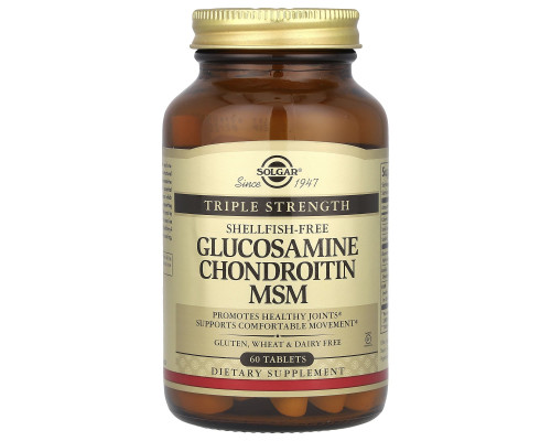 Глюкозамин хондроитин МСМ, Glucosamine Chondroitin MSM, Solgar, тройная сила, 60 таблеток