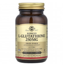 Глутатион, L-Glutathione, Solgar, пониженный, 250 мг, 60 растительных капсул