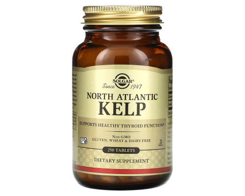 Ламинария йод, Kelp, Solgar, северо-атлантическая, 250 таблеток