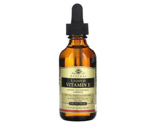 Витамин Е натуральный, Liquid Vitamin E, Solgar, 59 мл