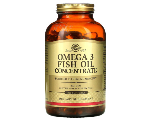 Омега-3, Omega-3 Fish Oil, Solgar, концентрат рыбьего жира, 240 гелевых капсул