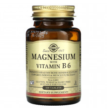 Магний с витамином В-6, Magnesium with Vitamin B6, Solgar, 100 таблеток