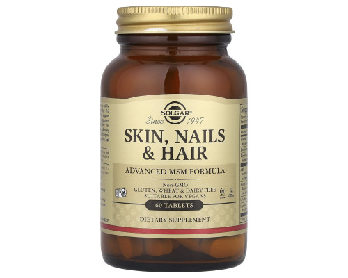 Витамины для волос, кожи и ногтей, Skin, Nails & Hair, Solgar,  улучшенная формула МСМ, 60 таблеток