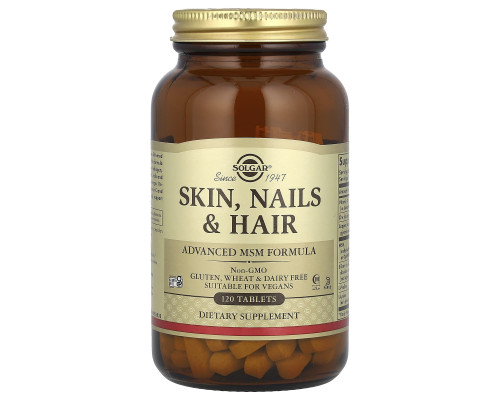 Витамины для волос, кожи и ногтей, Skin, Nails, Hair, Solgar, улучшенная формула МСМ, 120 таблеток