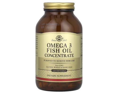 Омега-3, Omega-3 Fish Oil, Solgar, концентрат рыбьего жира, 120 гелевых капсул