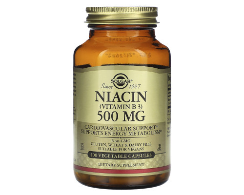 Ниацин (витамин B3), Niacin (Vitamin B3), Solgar, 500 мг, 100 вегетарианских капсул