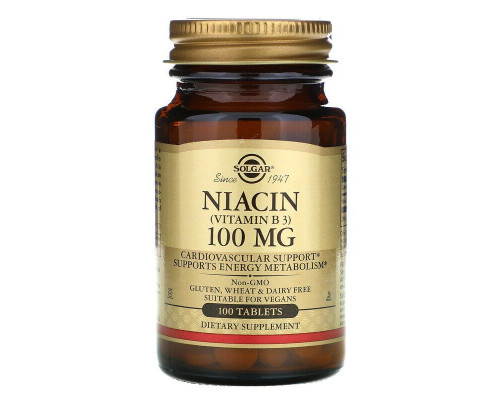 Витамин В3 (ниацин), Niacin (Vitamin B3), Solgar, 100 мг, 100 таблеток