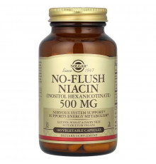 Ниацин, No-Flush Niacin, Solgar, не вызывающий покраснения, 500 мг, 100 капсул