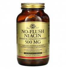 Ниацин, No-Flush Niacin, Solgar, не вызывающий покраснений, 500 мг, 250 вегетарианских капсул