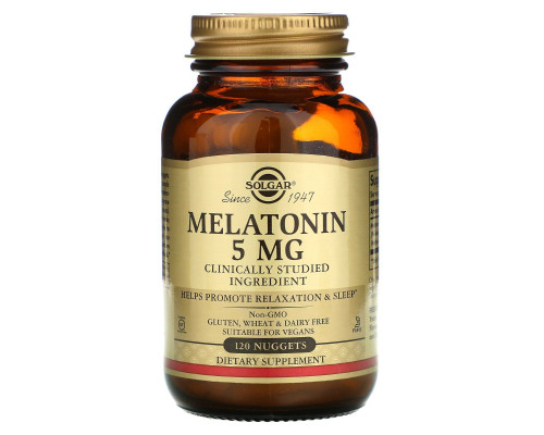 Мелатонин, Melatonin, Solgar, 5 мг, 120 таблеток для разжевывания
