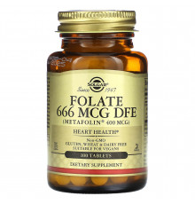 Фолат, Folate, Solgar, фолиевая кислота в форме метилфолата, 666 мкг ДФЭ, 100 таблеток