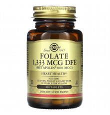 Фолиевая кислота, Folate, Solgar, фолат, 1333 мкг DFE (800 мкг), 100 таблеток