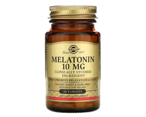Мелатонин, Melatonin, Solgar, 10 мг, 60 таблеток