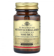 Вітамін В12 (метилкобаламін), Vitamin B12, Solgar, сублінгвальний, 5000 мкг, 30 таблеток