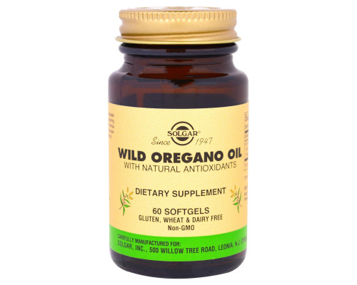 Масло орегано дикого, Wild Oregano Oil, Solgar, 175 мг, 60 мягких капсул