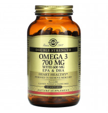 Омега-3, рыбий жир, Omega-3, EPA & DHA, Solgar, двойная сила, 700 мг, 120 гелевых капсул
