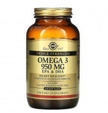 Омега-3, рыбий жир, Omega-3, EPA & DHA, Solgar, тройная сила, 950 мг, 100 гелевых капсул