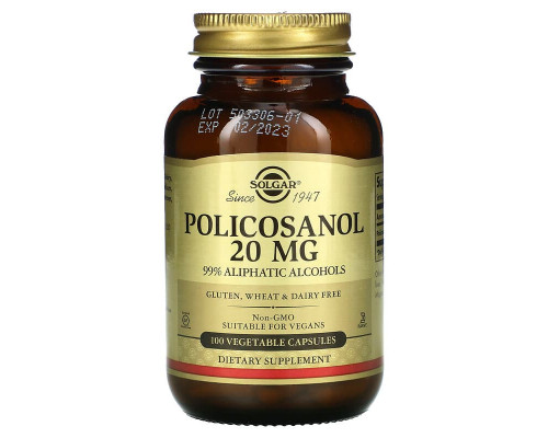 Поликозанол (Policosanol), Solgar, 20 мг, 100 вегетарианских капсул