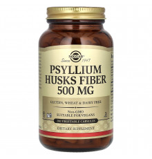 Подорожник, Psyllium Husks Fiber, Solgar, клетчатка шелухи, 500 мг, 200 вегетарианских капсул