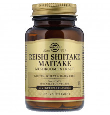 Лечебные грибы рейши, шиитаке и майтаке (Reishi Shiitake Maitake), Solgar, экстракт, 50 капсул