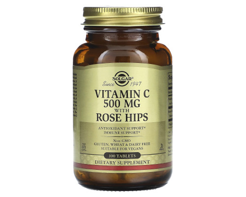 Витамин С с шиповником, Vitamin C, Solgar, 500 мг, 100 таблеток
