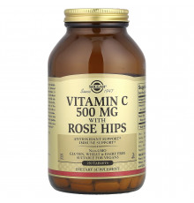 Витамин С с шиповником,  Vitamin C With Rose Hips, Solgar, 500 мг, 250 таблеток
