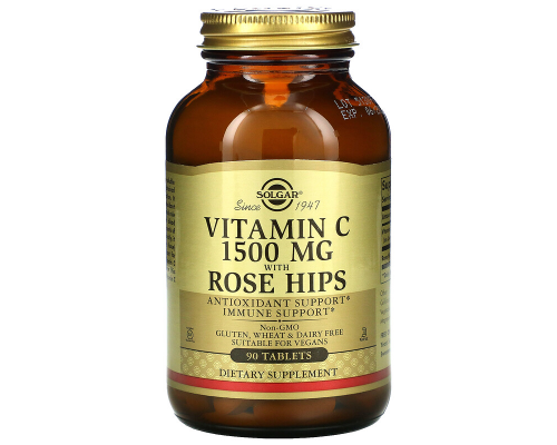 Витамин С с шиповником, Vitamin C, Solgar, 1500 мг, 90 таблеток