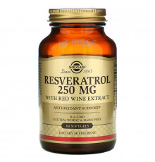 Ресвератрол (Resveratrol), Solgar, 250 мг, 60 капсул