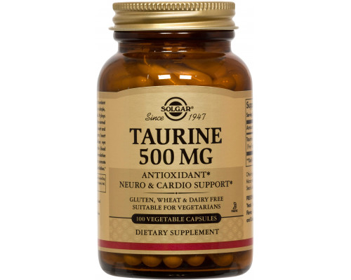 Таурин, Taurine, Solgar, 500 мг, 100 капсул