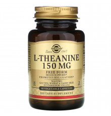 Теанин, L-Theanine, Solgar, свободная форма, 150 мг, 60 вегетарианских капсул
