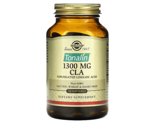 Конъюгированная линолевая кислота, Tonalin CLA, Solgar, 1300 мг, 60 гелевых капсул