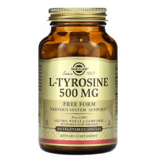 Тирозин, L-Tyrosine, Solgar, 500 мг, 100 вегетарианских капсул