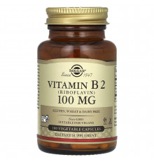 Рибофлавин (витамин В2), Vitamin B2, Solgar, 100 мг, 100 вегетарианских капсул