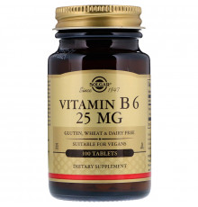 Витамин В6, Vitamin B6, Solgar, 25 мг, 100 таблеток