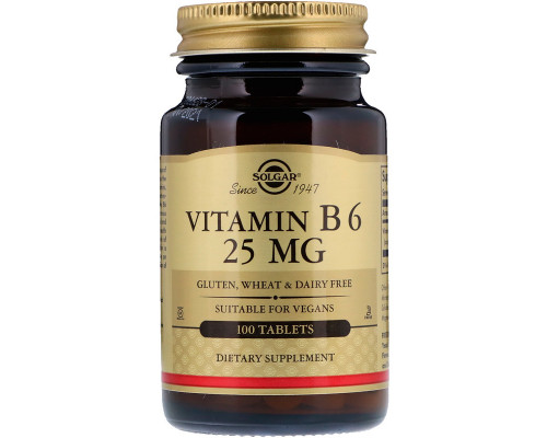 Витамин В6, Vitamin B6, Solgar, 25 мг, 100 таблеток
