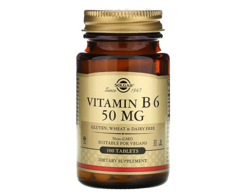 Витамин В6, Vitamin B6, Solgar, 50 мг, 100 таблеток