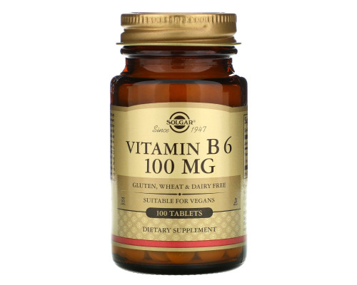 Витамин В6, Vitamin B6, Solgar, 100 мг, 100 таблеток