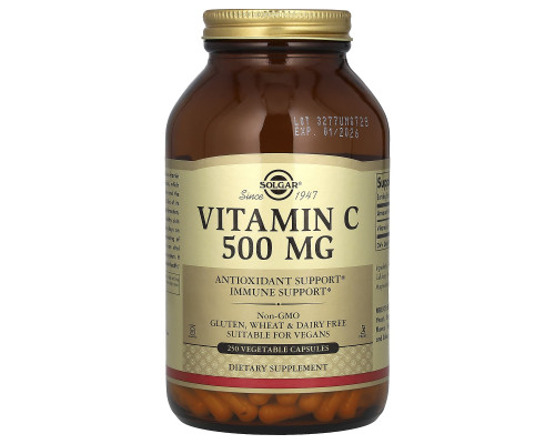 Вітамін С, Vitamin C, Solgar, 500 мг, 250 рослинних капсул
