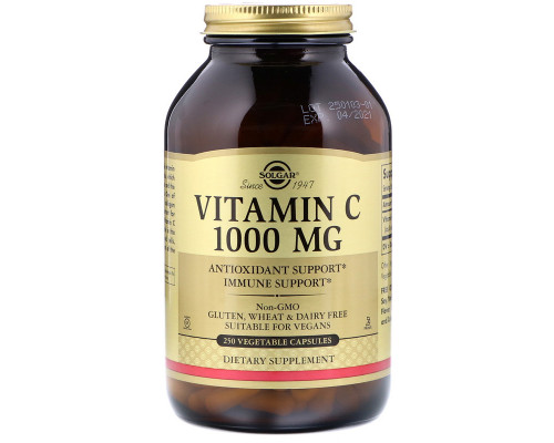 Витамин С, Vitamin C, Solgar, 1000 мг, 250 растительных капсул