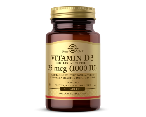Витамин D3 (холекальциферол), Vitamin D3, Solgar, 25 мкг (1000 МЕ), 90 таблеток