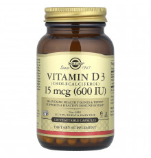 Витамин D3 (холекальциферол), Vitamin D3, Solgar, 15 мкг (600 МЕ), 120 вегетарианских капсул