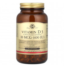 Витамин D3, Vitamin D3, Solgar, 10 мкг (400 МЕ), 250 гелевых капсул