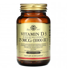 Витамин D3 (холекальциферол), Vitamin D3, Solgar, 25 мкг (1000 МЕ), 100 гелевых капсул