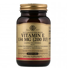 Витамин Е, Vitamin E, Solgar, натуральный, 134 мг (200 МЕ), 100 гелевых капсул