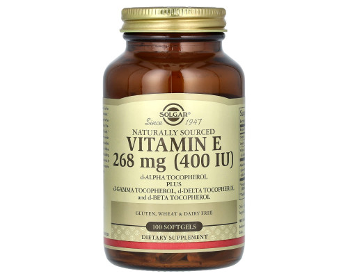 Вітамін Е, Naturally Sourced Vitamin E, Solgar, натуральний, 268 мг (400 МО), 100 гелевих капсул