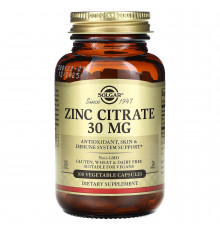 Цитрат цинка, Zinc Citrate, Solgar, 30 мг, 100 капсул